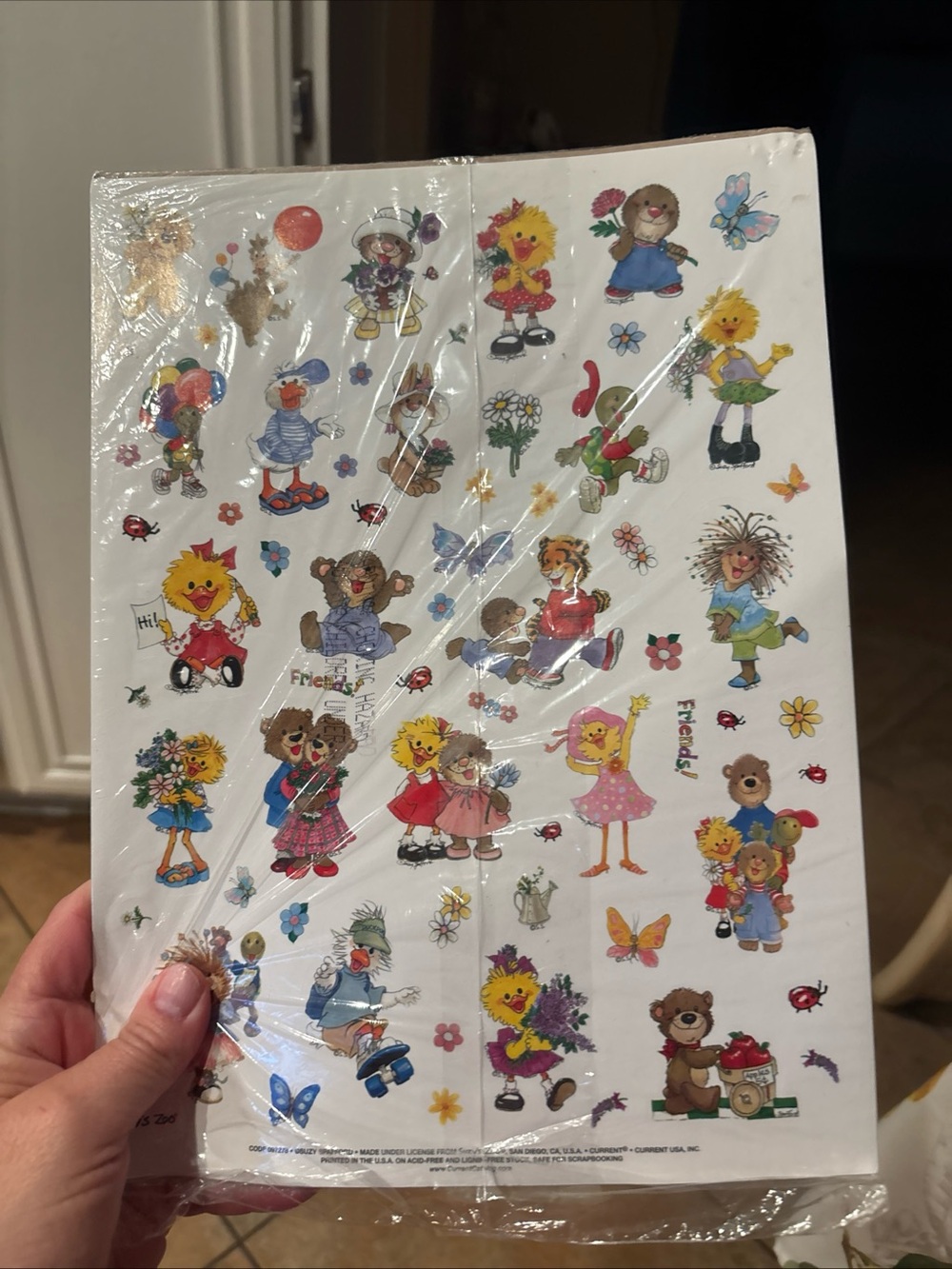2 Large Sheets Of Vintage Suzy's Zoo Sticker Spring Easter Duck Turtle bear New
